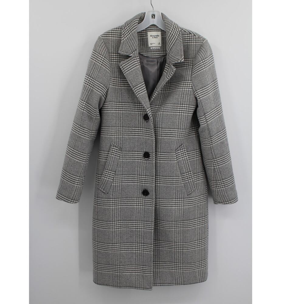 Women’s Abercrombie Dad Coat Grey Plaid Size Medium